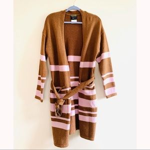 Knee length belted duster cardigan/ sweater